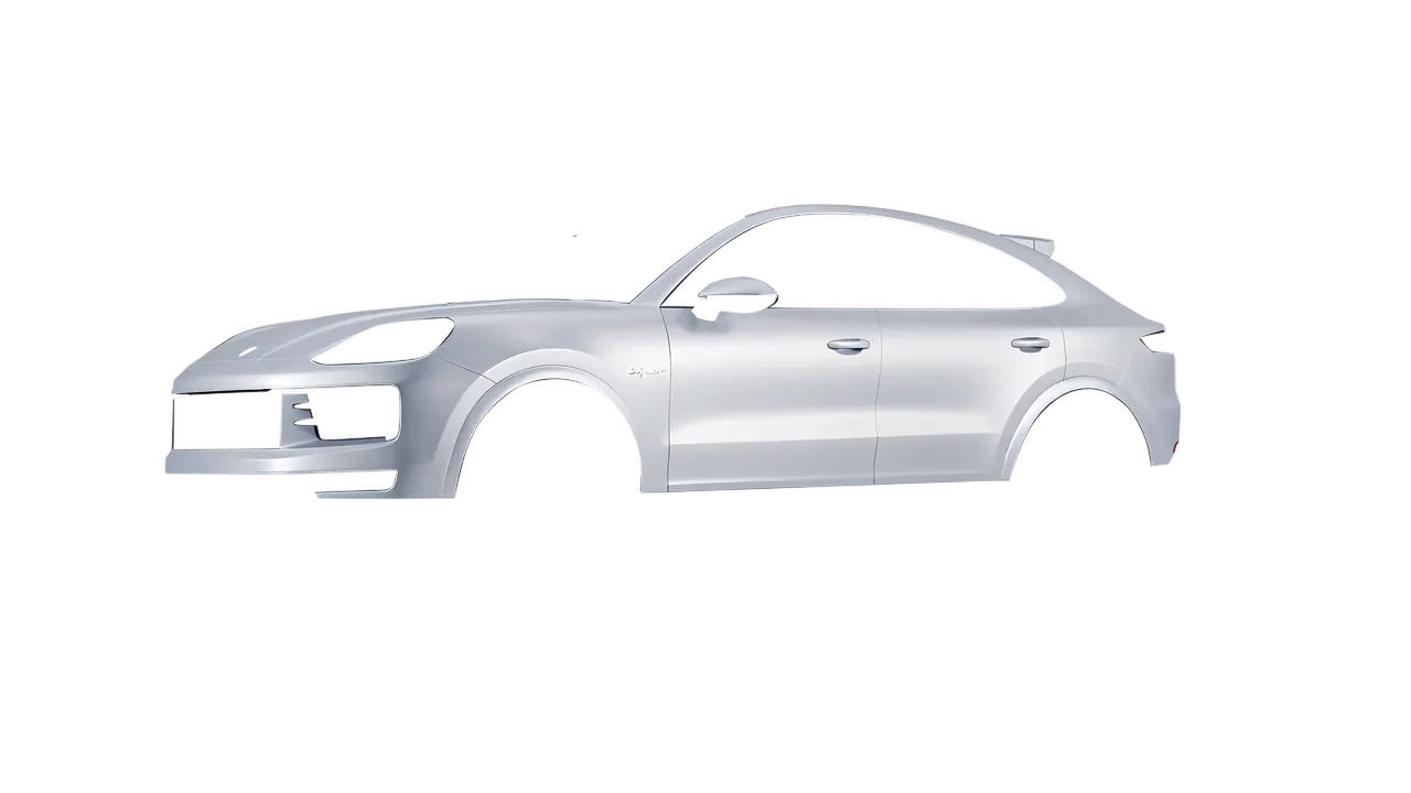 Porsche Cayenne E Hybrid Coupe 2024 wrapped in Matte Silver (3M M21), front three-quarter view