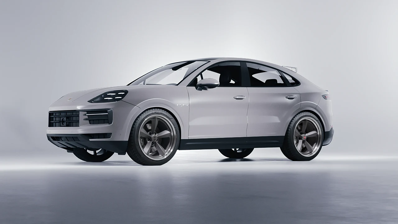 Porsche Cayenne E Hybrid Coupe 2024 on HRE Performance Wheels 105 forged wheels, front three-quarter view