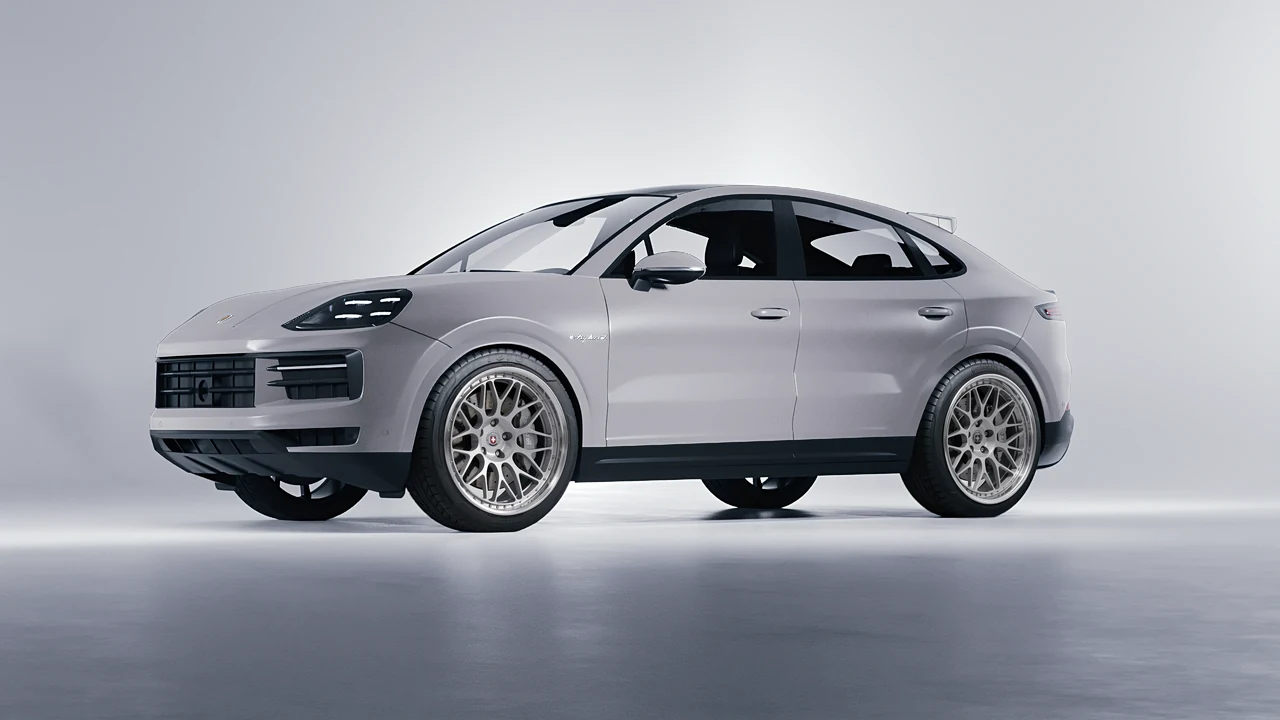 Porsche Cayenne E Hybrid Coupe 2024 on HRE Performance Wheels 300 forged wheels, front three-quarter view