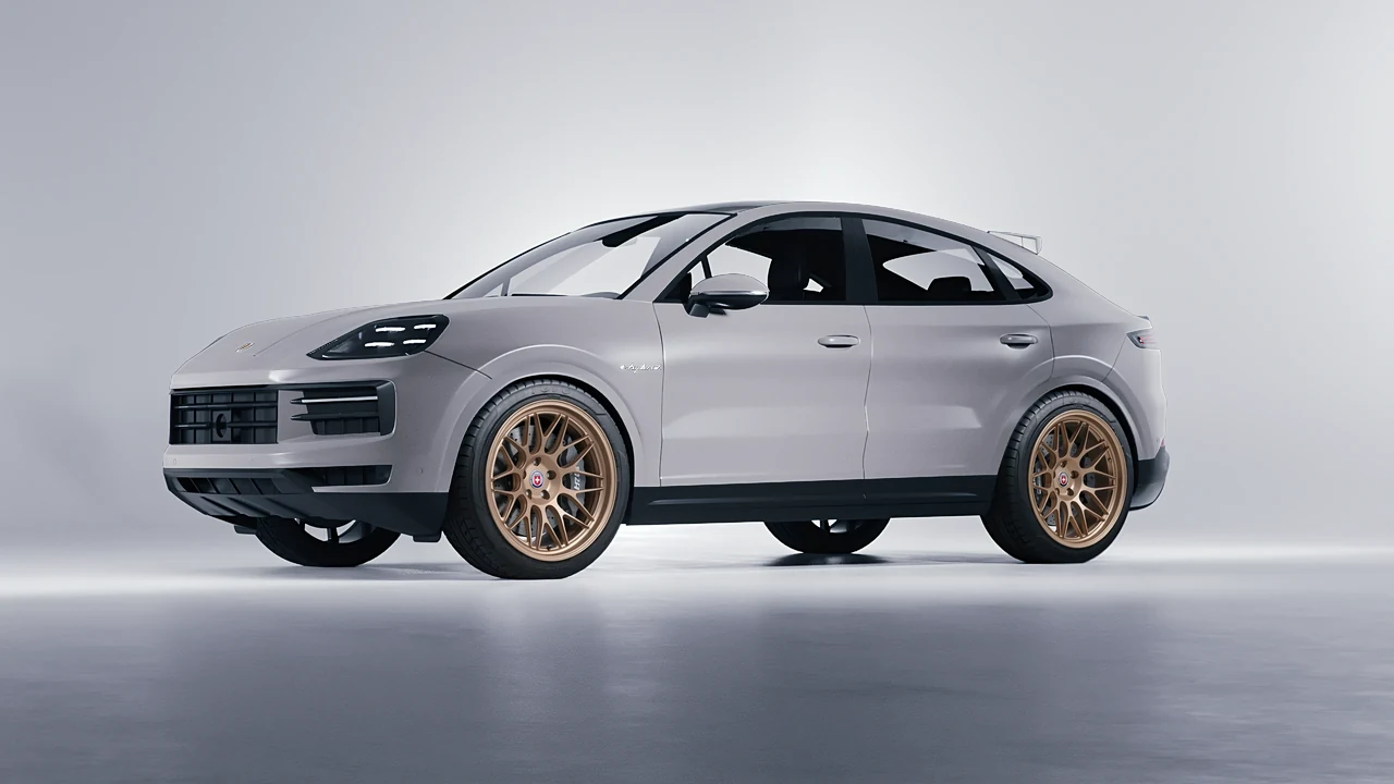 Porsche Cayenne E Hybrid Coupe 2024 on HRE Performance Wheels 300-GTS forged wheels, front three-quarter view