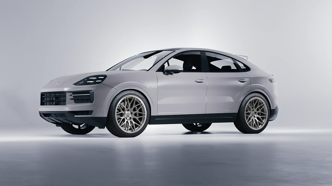 Porsche Cayenne E Hybrid Coupe 2024 on HRE Performance Wheels 300M forged wheels, front three-quarter view