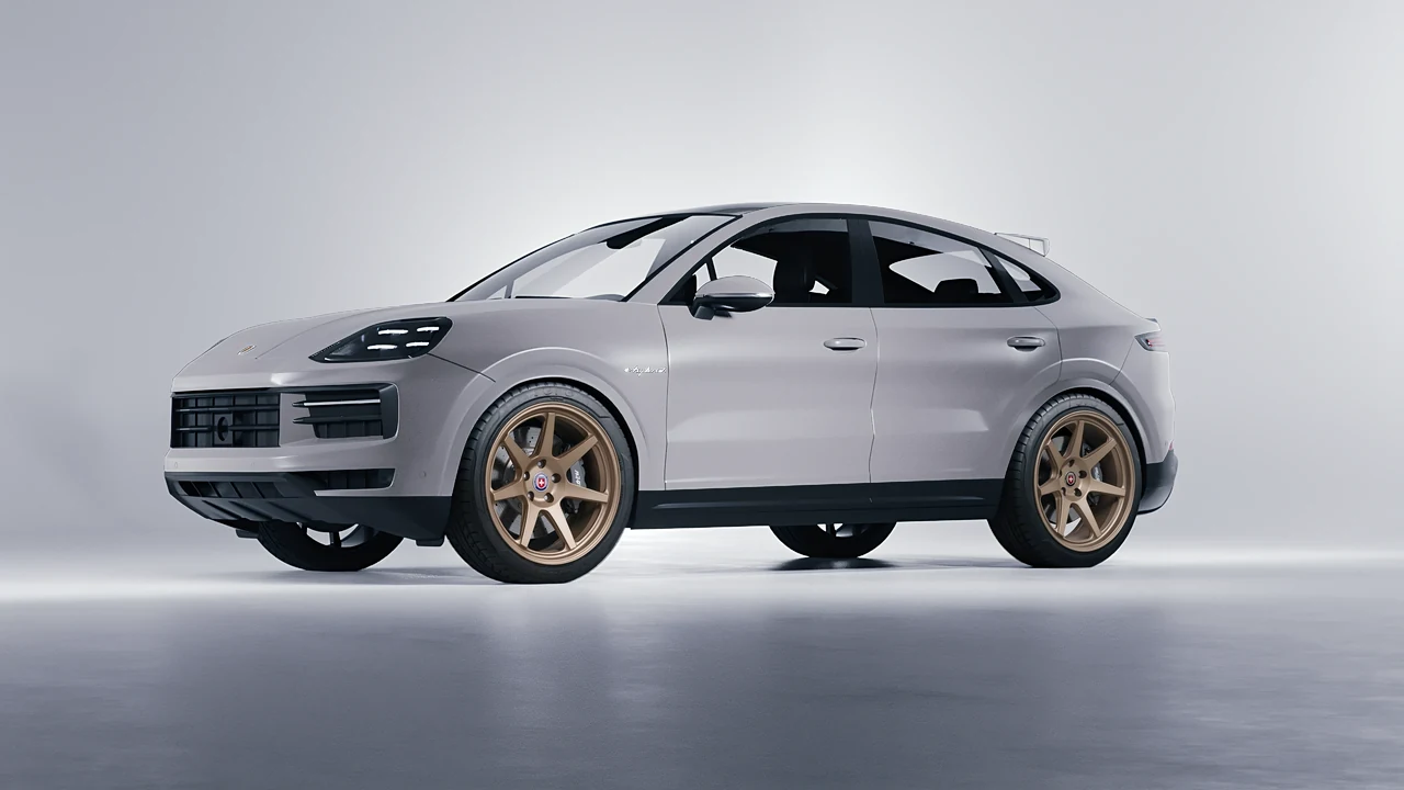 Porsche Cayenne E Hybrid Coupe 2024 on HRE Performance Wheels 307-GTS forged wheels, front three-quarter view
