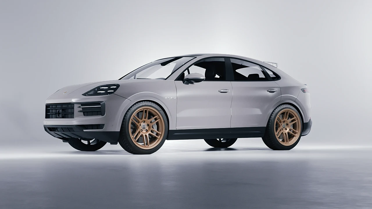 Porsche Cayenne E Hybrid Coupe 2024 on HRE Performance Wheels 312-GTS forged wheels, front three-quarter view