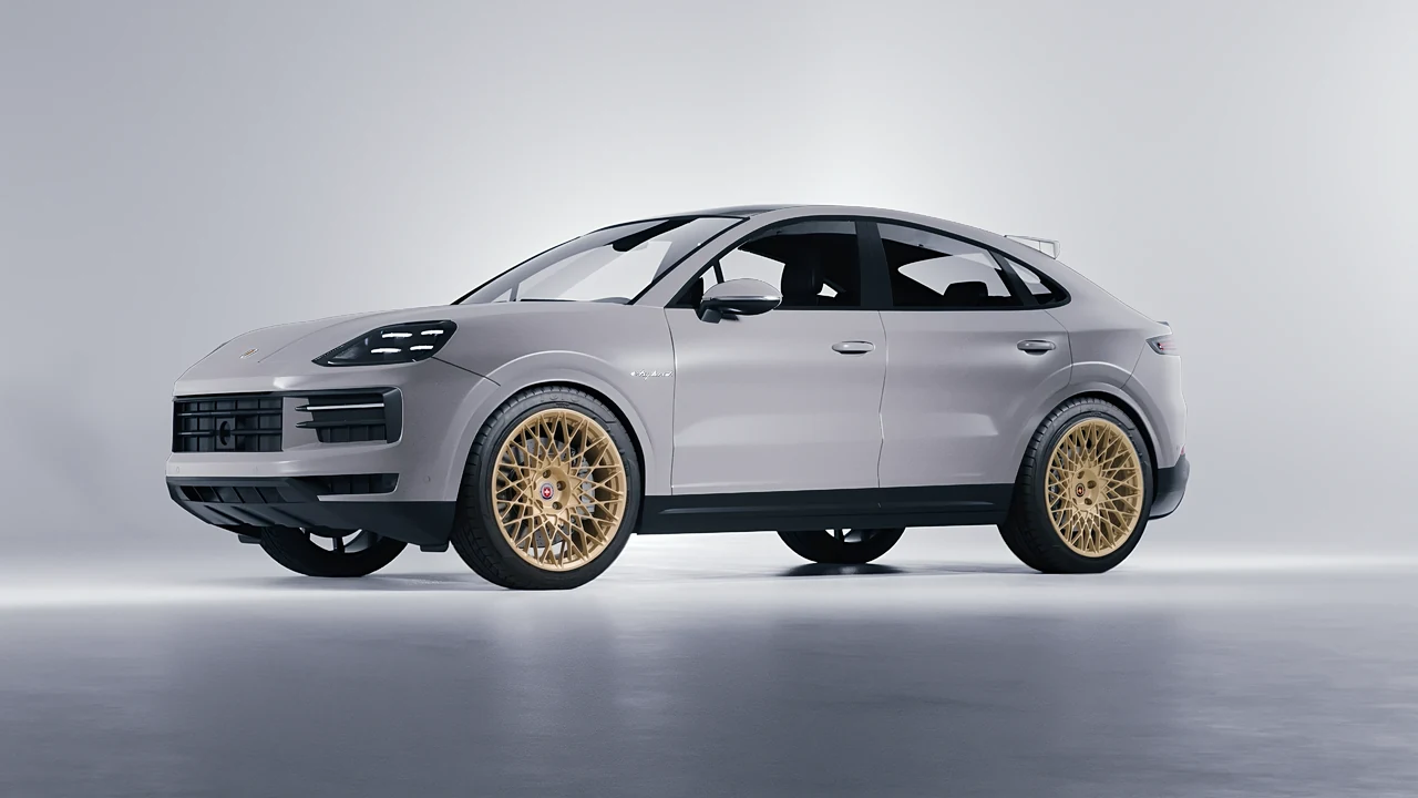 Porsche Cayenne E Hybrid Coupe 2024 on HRE Performance Wheels 501M forged wheels, front three-quarter view