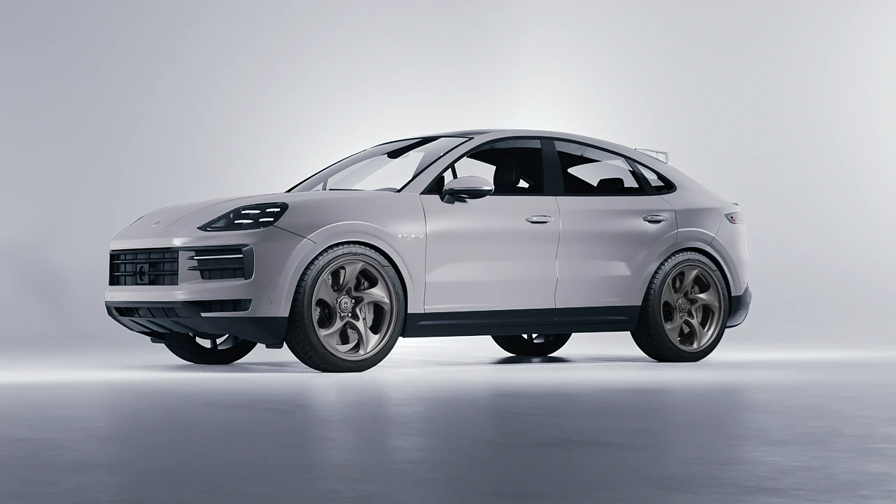 Porsche Cayenne E Hybrid Coupe 2024 on HRE Performance Wheels 522 forged wheels, front three-quarter view