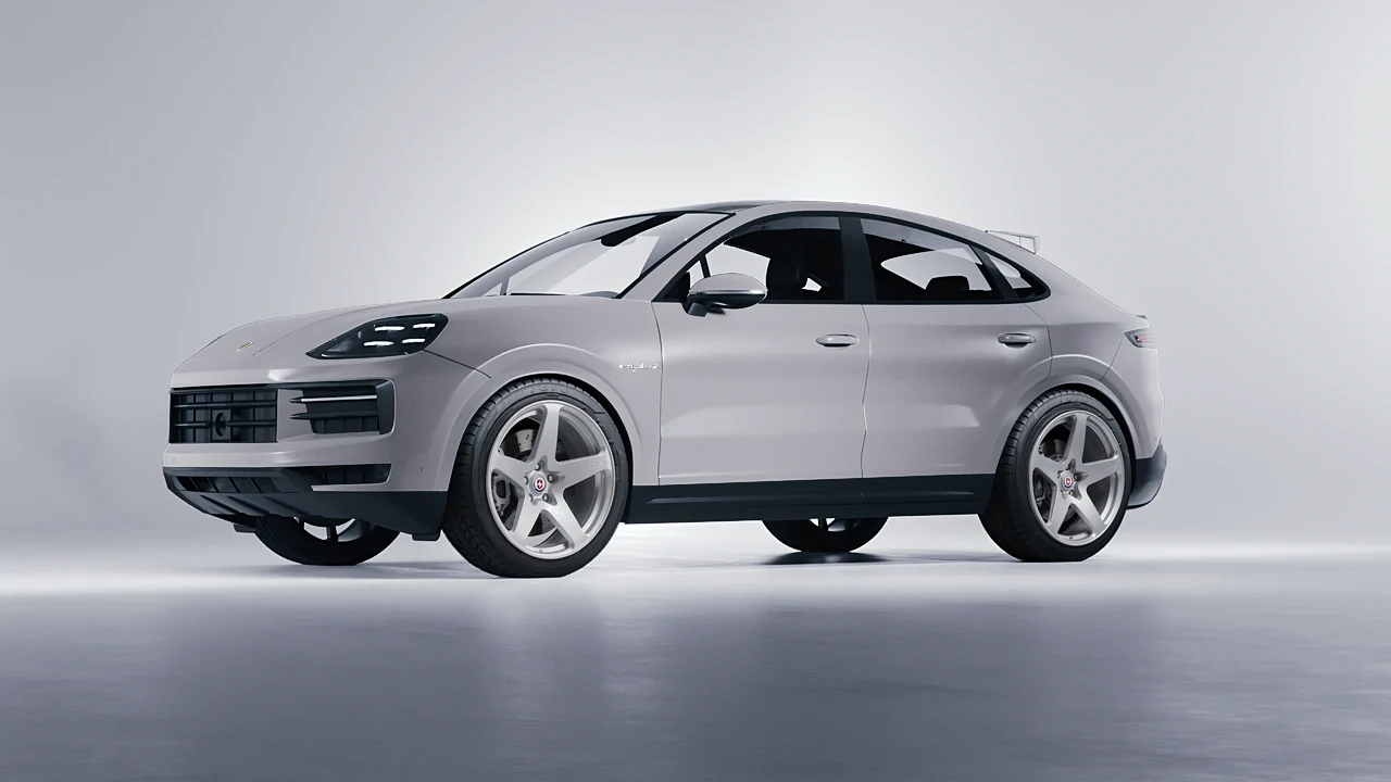 Porsche Cayenne E Hybrid Coupe 2024 on HRE Performance Wheels 527M forged wheels, front three-quarter view