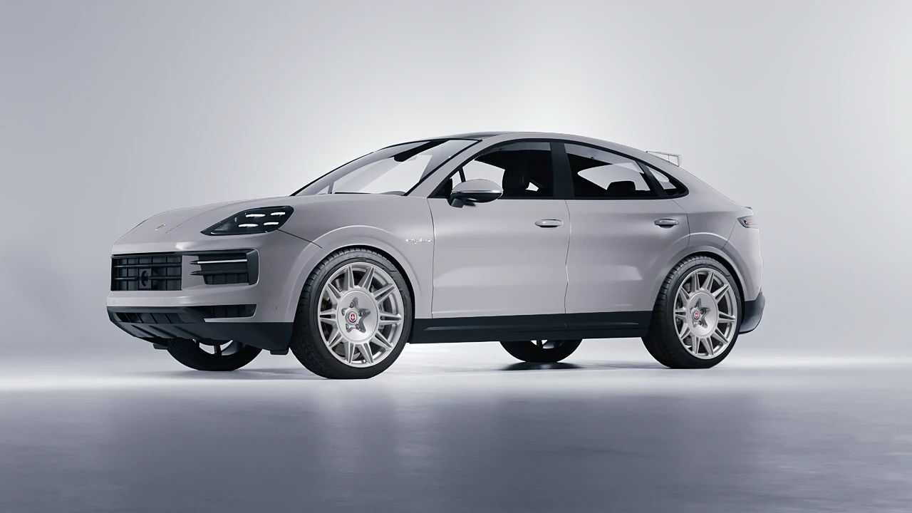 Porsche Cayenne E Hybrid Coupe 2024 on HRE Performance Wheels 528M forged wheels, front three-quarter view