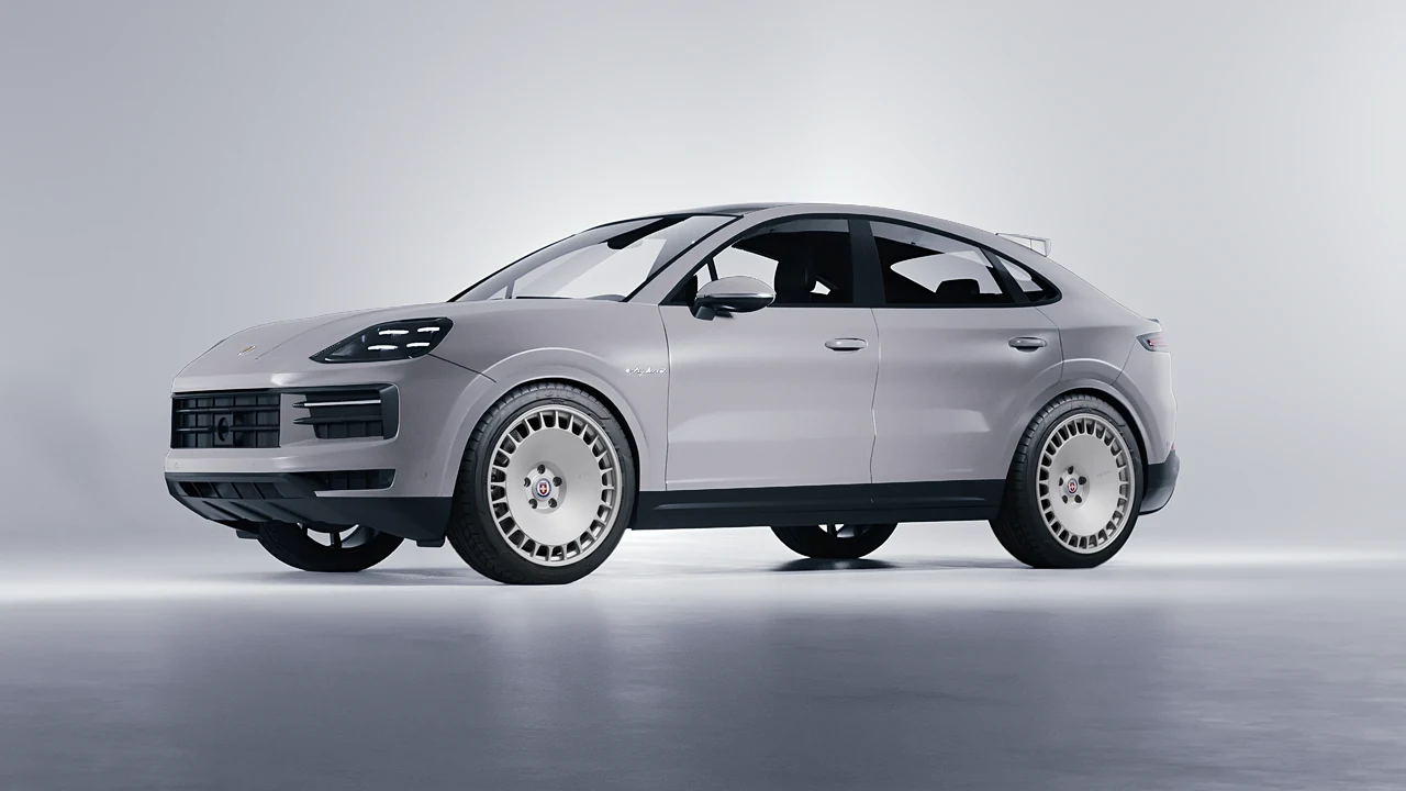 Porsche Cayenne E Hybrid Coupe 2024 on HRE Performance Wheels 935M forged wheels, front three-quarter view