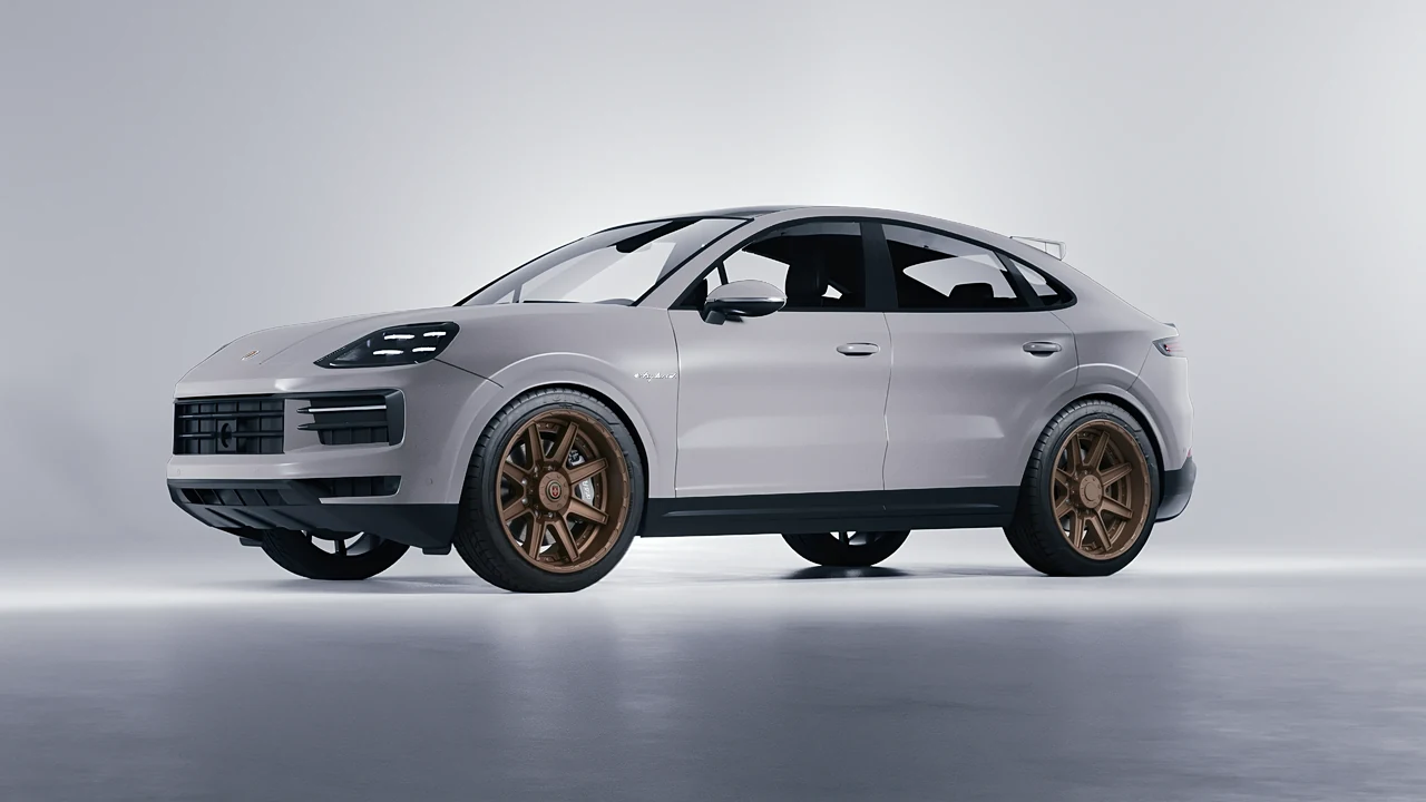 Porsche Cayenne E Hybrid Coupe 2024 on HRE Performance Wheels HD188 forged wheels, front three-quarter view