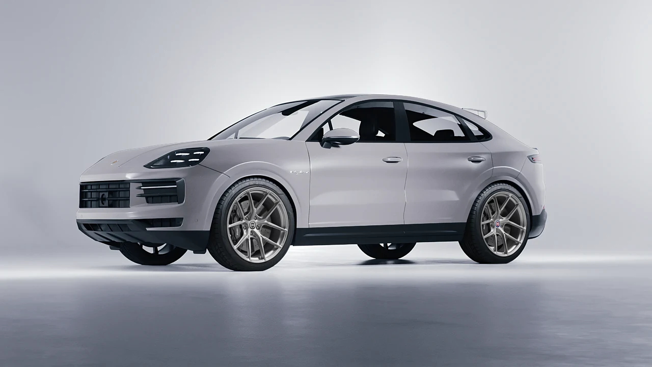 Porsche Cayenne E Hybrid Coupe 2024 on HRE Performance Wheels P101SC forged wheels, front three-quarter view