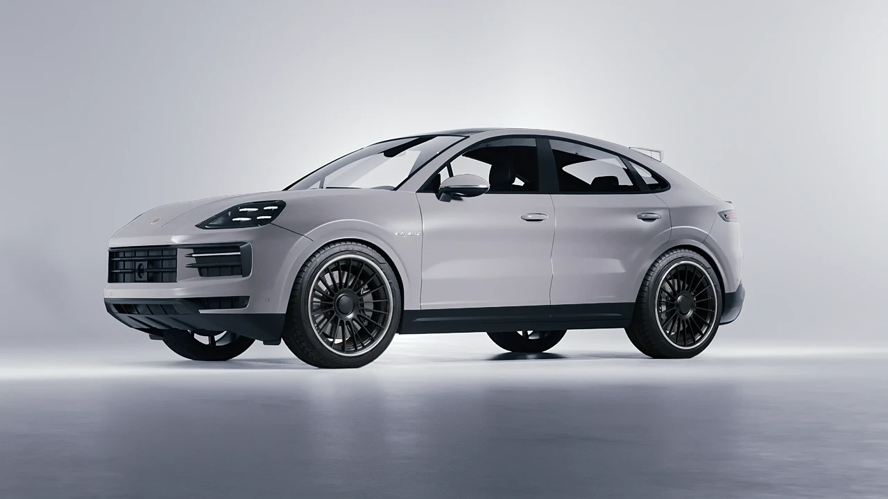 Porsche Cayenne E Hybrid Coupe 2024 on RDB LA Twenty Two forged wheels, front three-quarter view