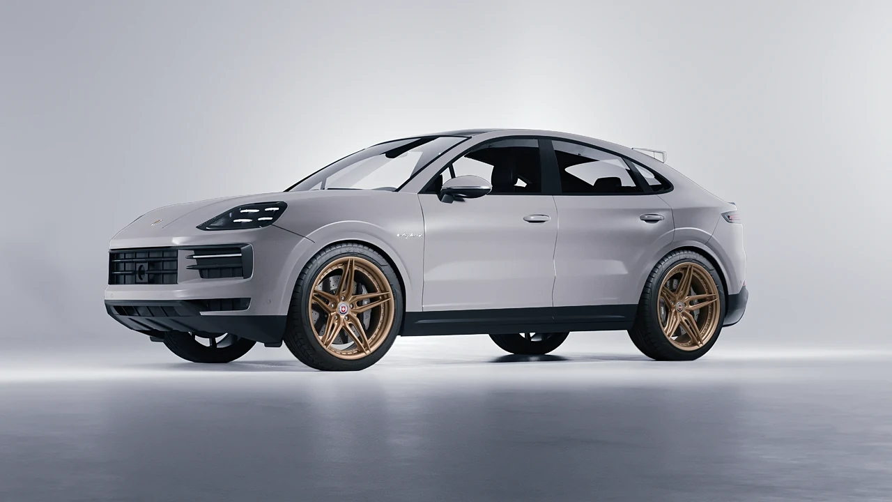 Porsche Cayenne E Hybrid Coupe 2024 on HRE Performance Wheels S107SC forged wheels, front three-quarter view