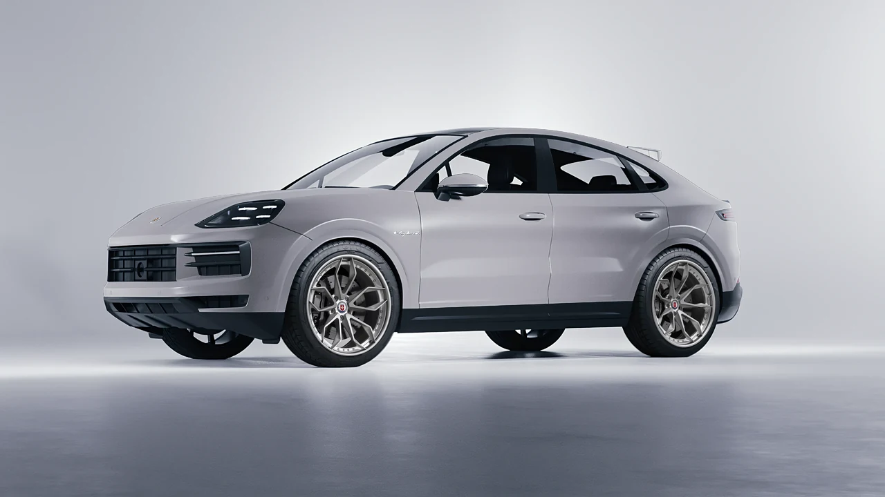 Porsche Cayenne E Hybrid Coupe 2024 on HRE Performance Wheels S201 forged wheels, front three-quarter view
