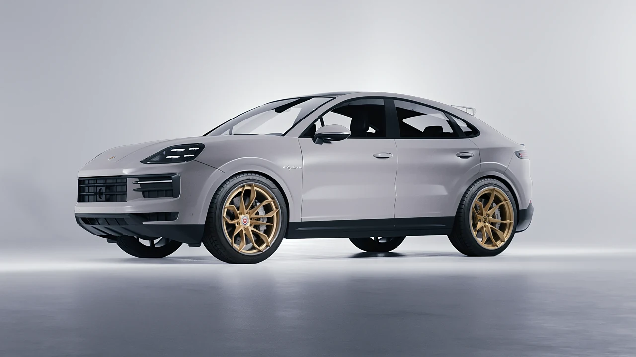 Porsche Cayenne E Hybrid Coupe 2024 on HRE Performance Wheels S201H forged wheels, front three-quarter view