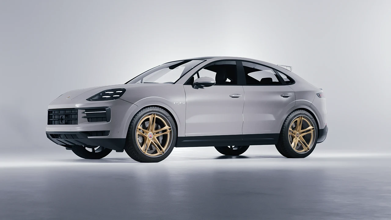Porsche Cayenne E Hybrid Coupe 2024 on HRE Performance Wheels S207H forged wheels, front three-quarter view