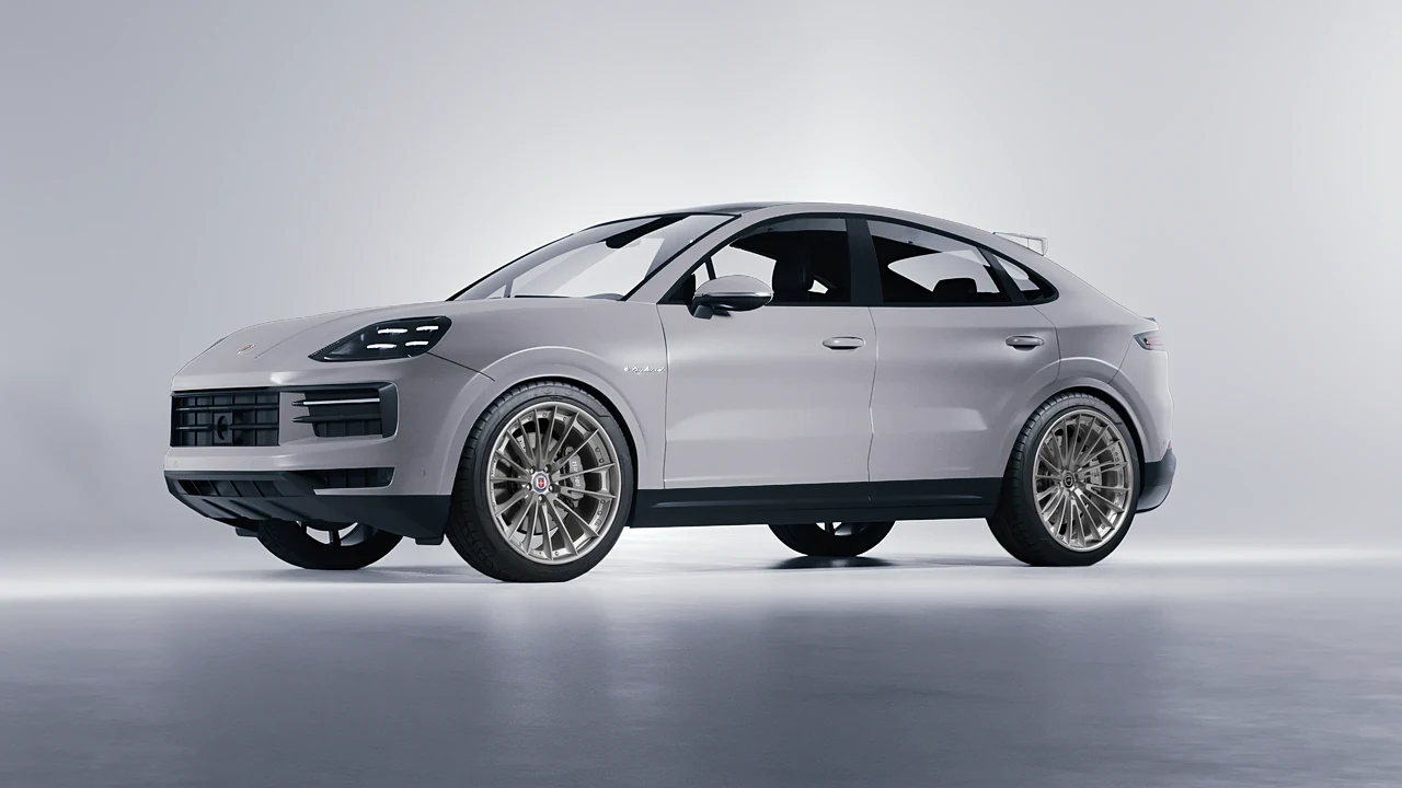 Porsche Cayenne E Hybrid Coupe 2024 on HRE Performance Wheels S209 forged wheels, front three-quarter view