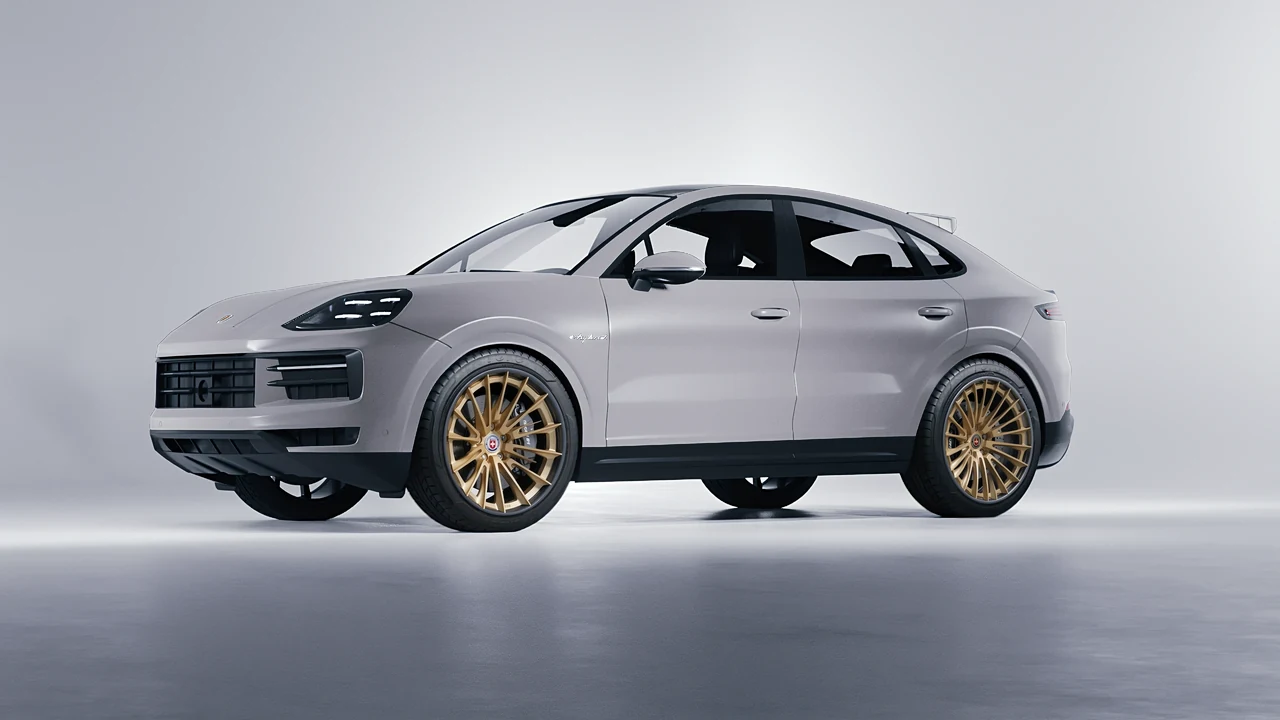 Porsche Cayenne E Hybrid Coupe 2024 on HRE Performance Wheels S209H forged wheels, front three-quarter view