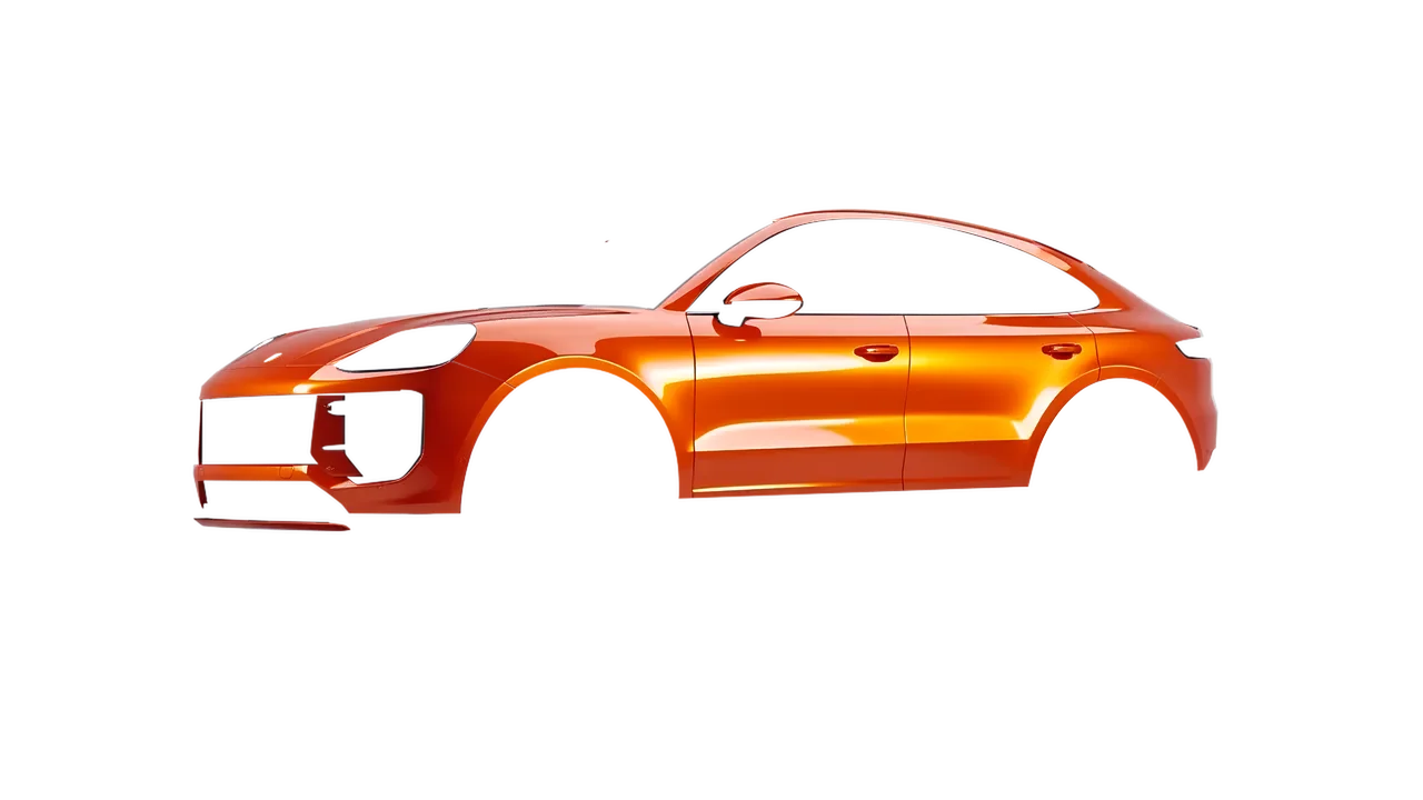 Porsche Cayenne Turbo GT 2024 wrapped in Fiery Orange (3M G364), front three-quarter view