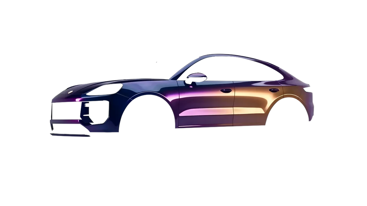 Porsche Cayenne Turbo GT 2024 wrapped in Gloss Flip Deep Space (3M GP278), front three-quarter view