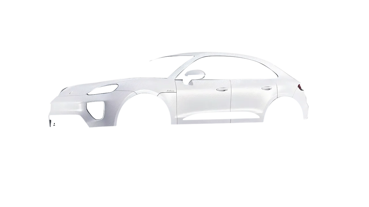 Porsche Macan Electric 2024 wrapped in Carbon Fiber White (Avery Dennison SW900-115-X), front three-quarter view