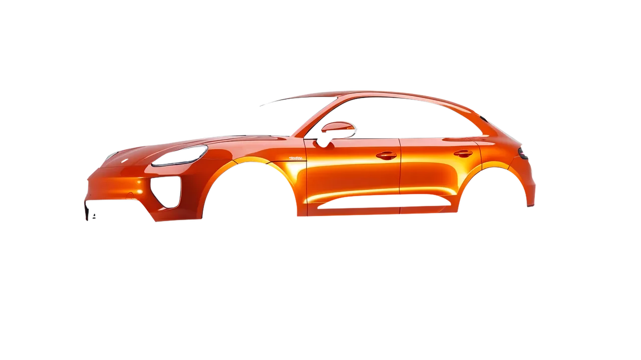 Porsche Macan Electric 2024 wrapped in Fiery Orange (3M G364), front three-quarter view