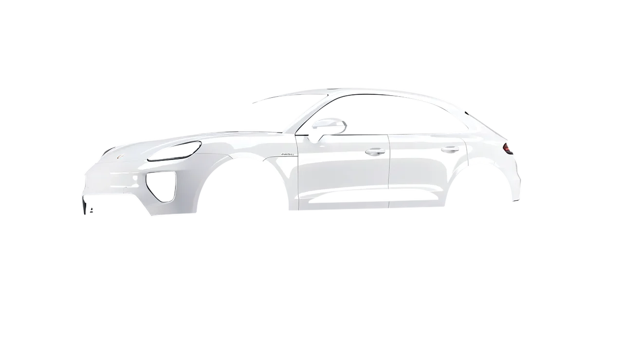 Porsche Macan Electric 2024 wrapped in Gloss White (3M G10), front three-quarter view