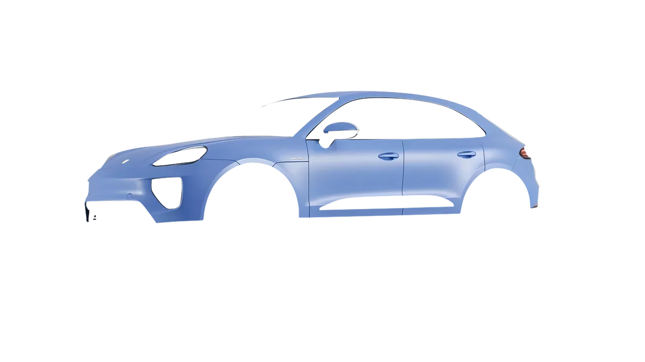 Porsche Macan Electric 2024 wrapped in Dreamline Blue (Avery Dennison SW900-616-O), front three-quarter view
