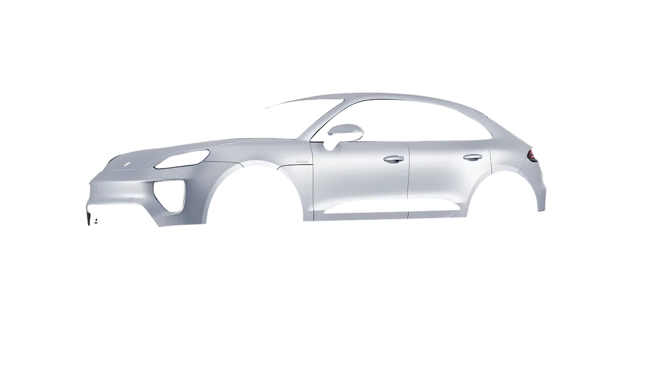 Porsche Macan Electric 2024 wrapped in Matte Silver (3M M21), front three-quarter view