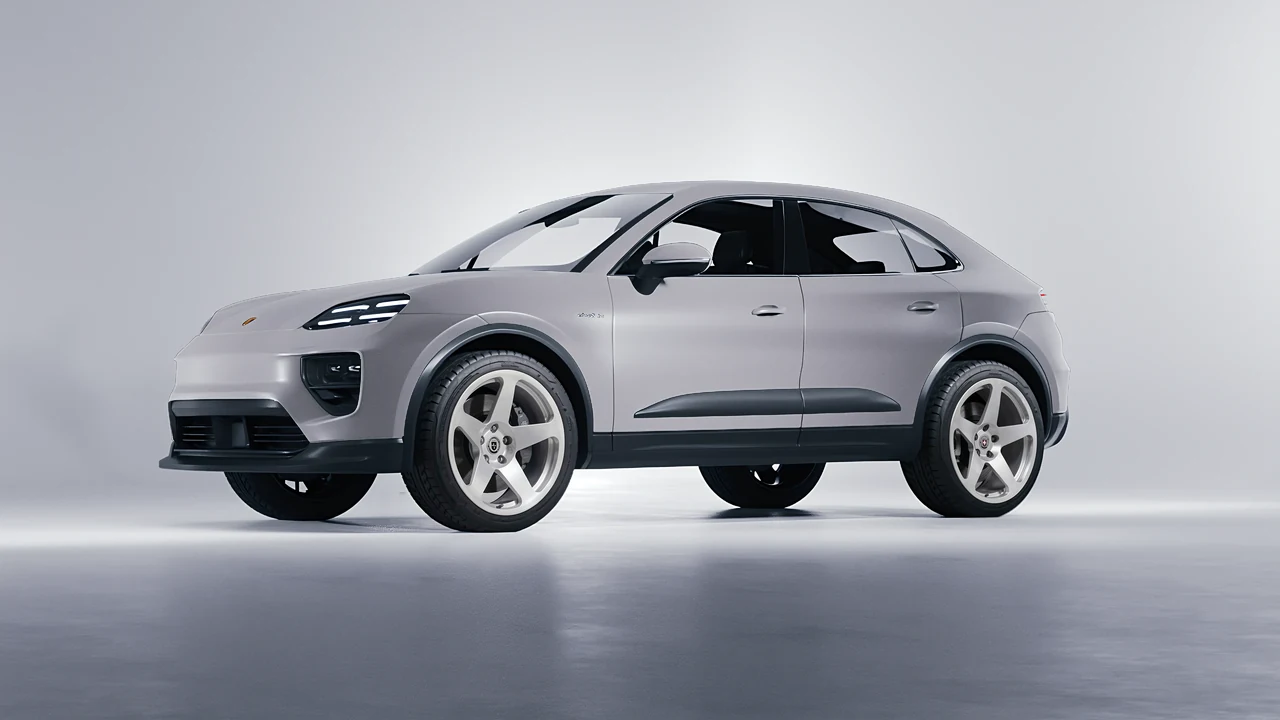 Porsche Macan Electric 2024 on HRE Performance Wheels 305M forged wheels, front three-quarter view