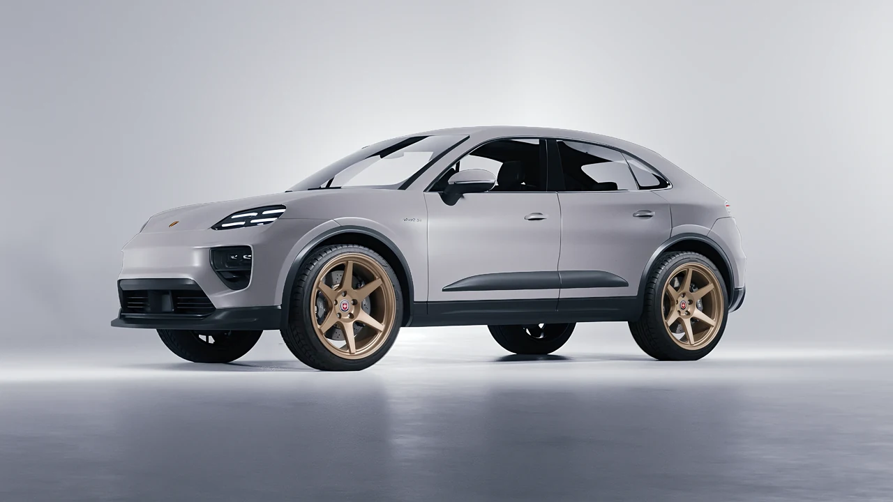 Porsche Macan Electric 2024 on HRE Performance Wheels 306-GTS forged wheels, front three-quarter view