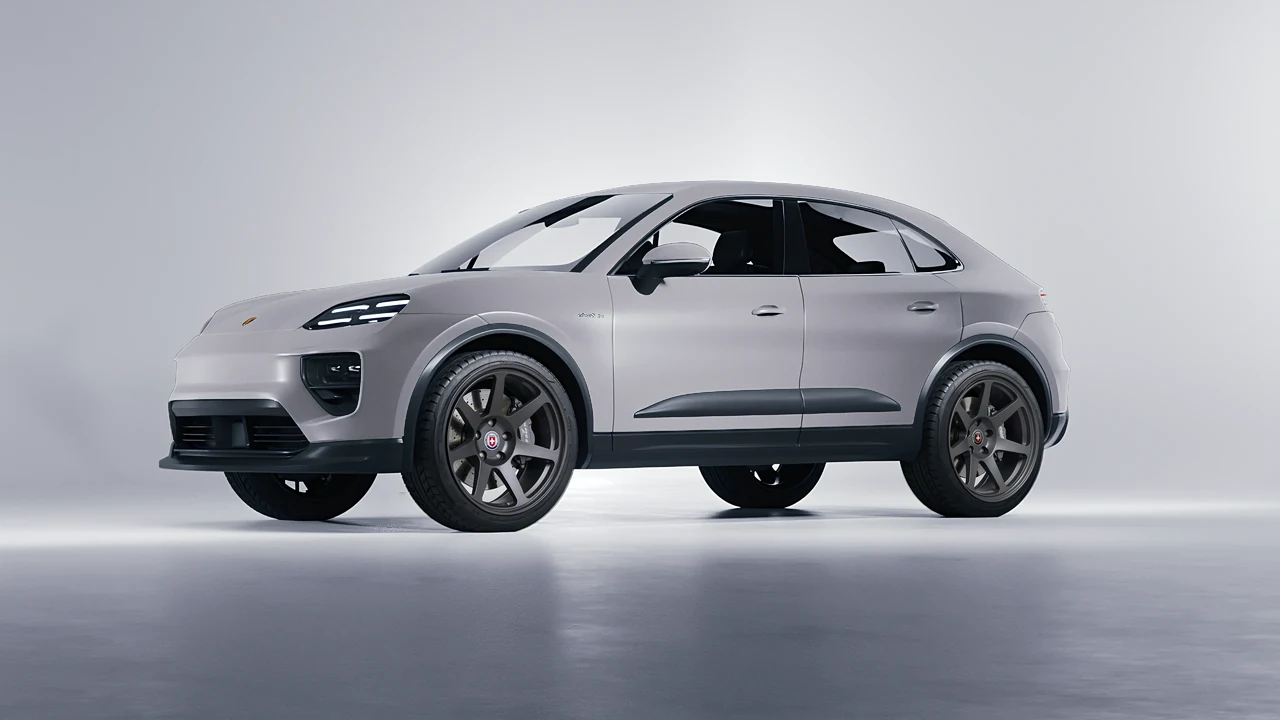 Porsche Macan Electric 2024 on HRE Performance Wheels 307-GT forged wheels, front three-quarter view