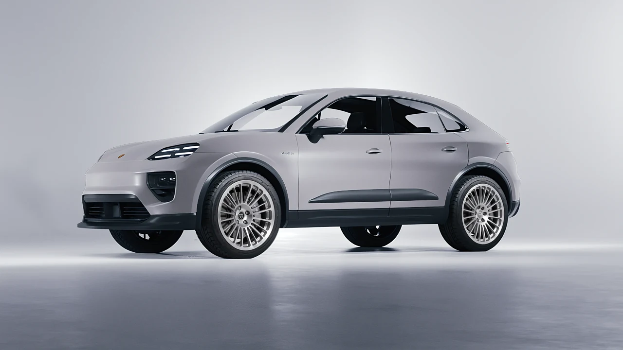 Porsche Macan Electric 2024 on HRE Performance Wheels 309M forged wheels, front three-quarter view