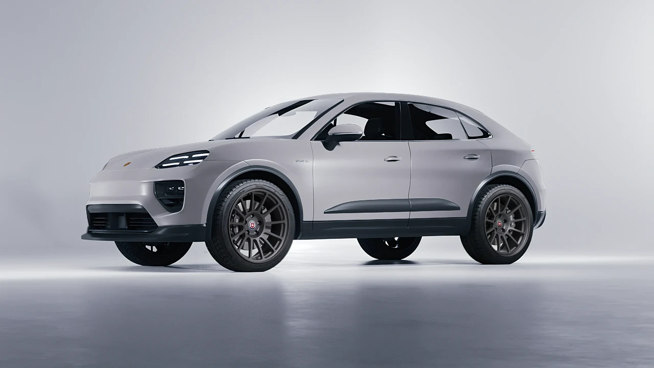 Porsche Macan Electric 2024 on HRE Performance Wheels 313-GT forged wheels, front three-quarter view