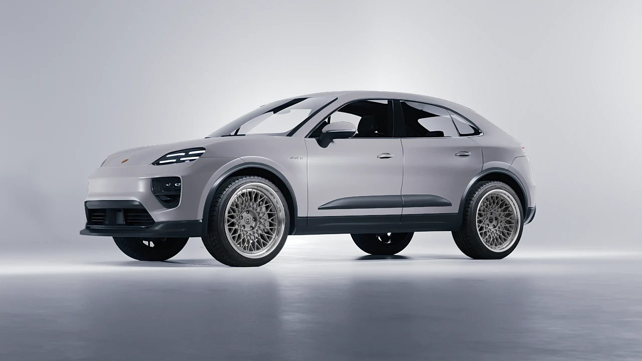 Porsche Macan Electric 2024 on HRE Performance Wheels 501 forged wheels, front three-quarter view
