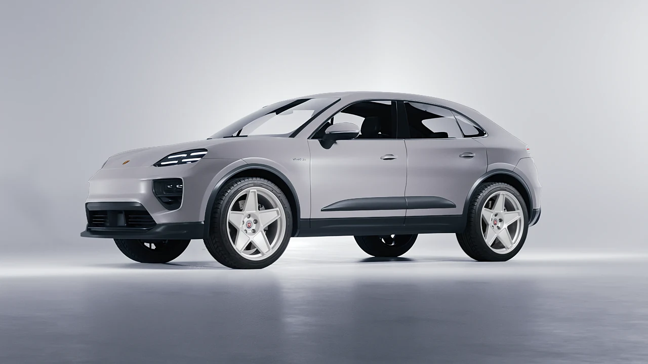Porsche Macan Electric 2024 on HRE Performance Wheels 505M forged wheels, front three-quarter view