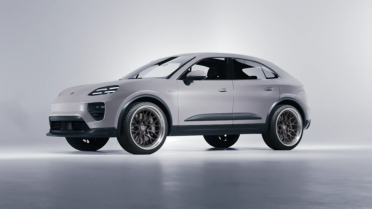 Porsche Macan Electric 2024 on HRE Performance Wheels 520 forged wheels, front three-quarter view