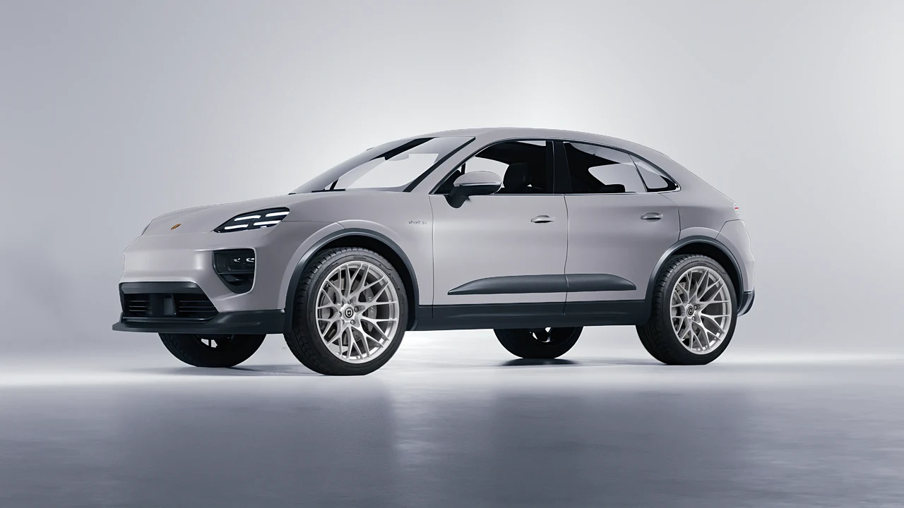 Porsche Macan Electric 2024 on HRE Performance Wheels 520M forged wheels, front three-quarter view