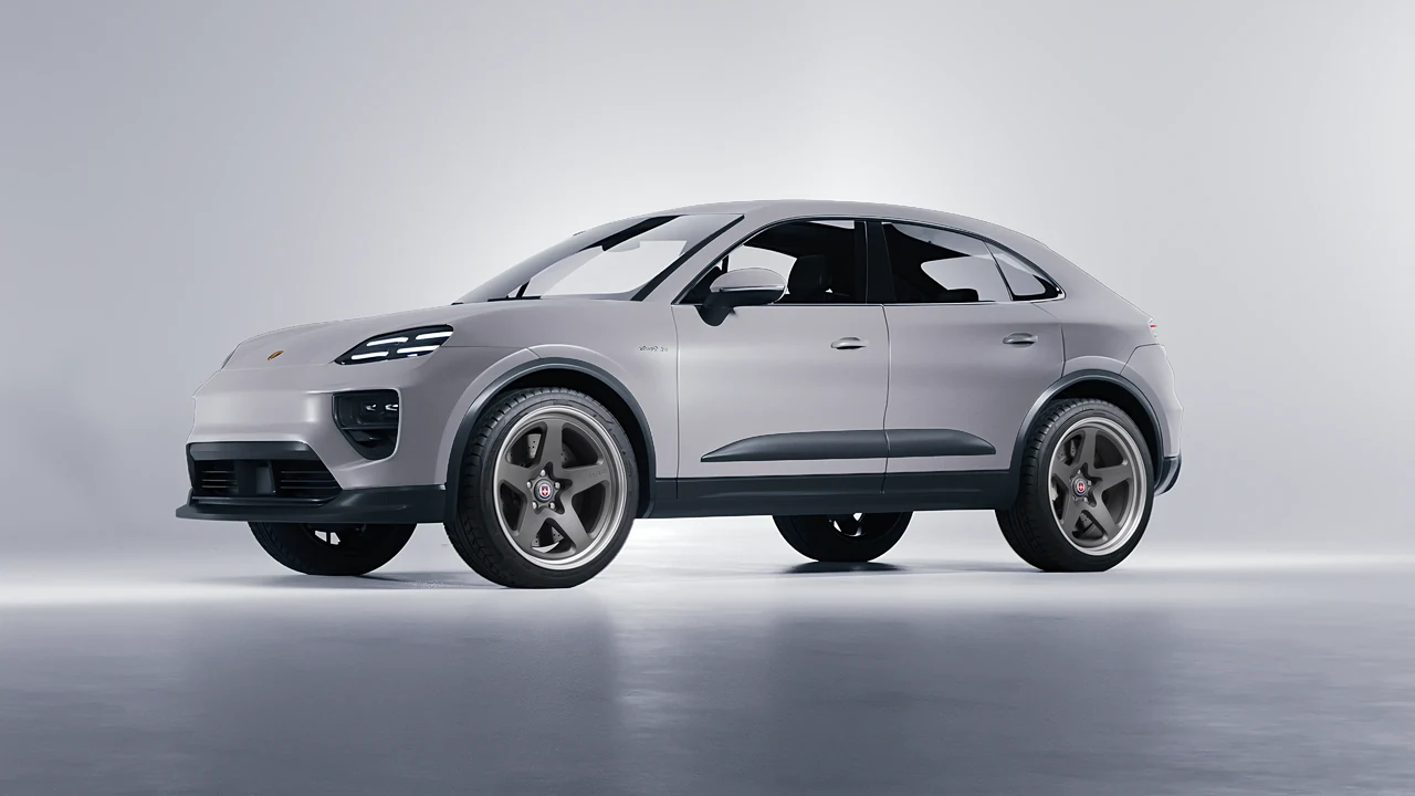 Porsche Macan Electric 2024 on HRE Performance Wheels 527 forged wheels, front three-quarter view