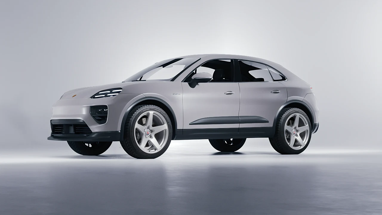 Porsche Macan Electric 2024 on HRE Performance Wheels 527M forged wheels, front three-quarter view