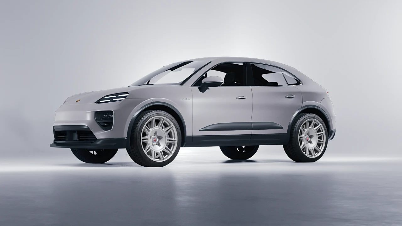 Porsche Macan Electric 2024 on HRE Performance Wheels 528M forged wheels, front three-quarter view