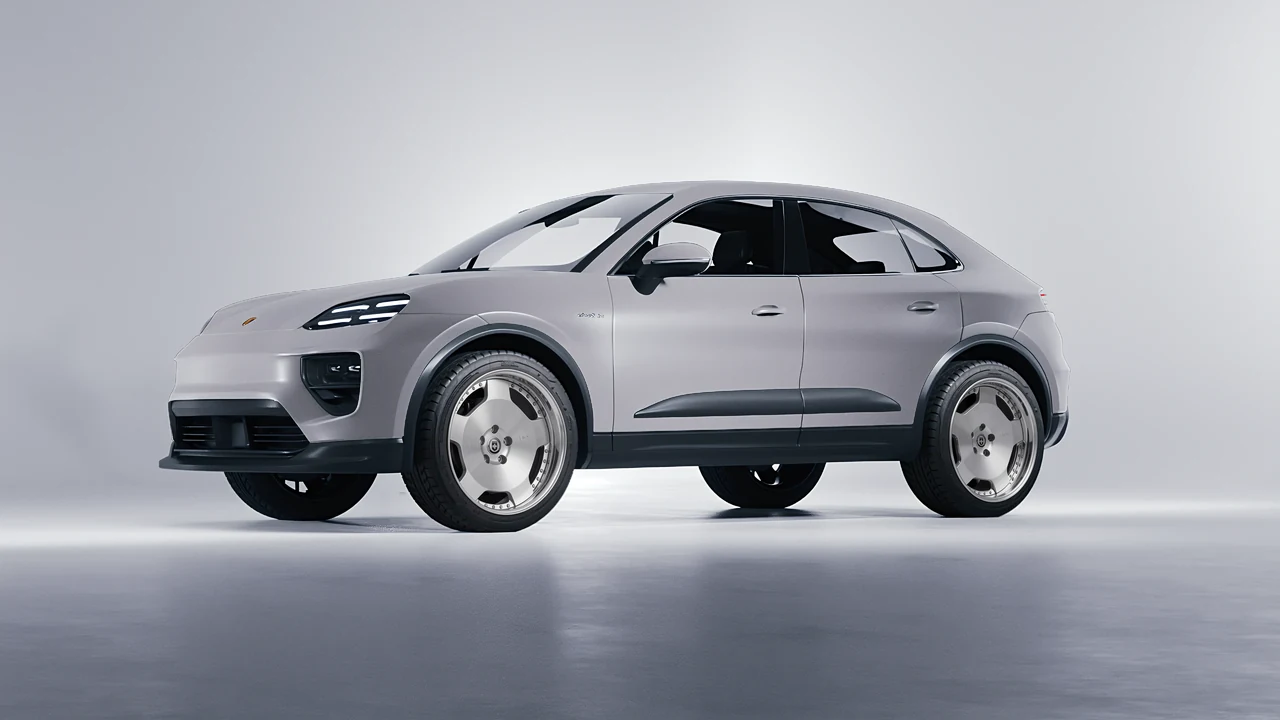 Porsche Macan Electric 2024 on HRE Performance Wheels 544 forged wheels, front three-quarter view