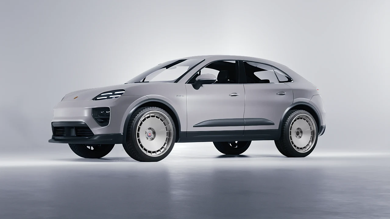 Porsche Macan Electric 2024 on HRE Performance Wheels 935 forged wheels, front three-quarter view