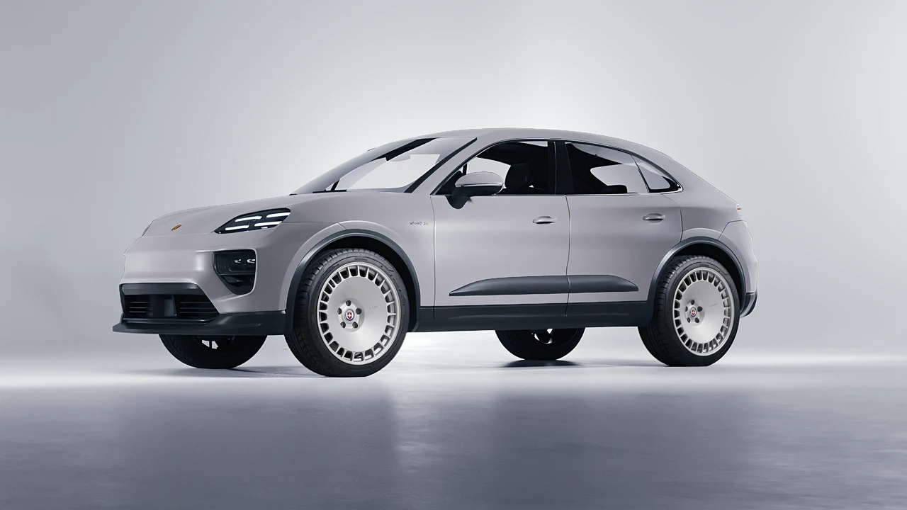 Porsche Macan Electric 2024 on HRE Performance Wheels 935M forged wheels, front three-quarter view