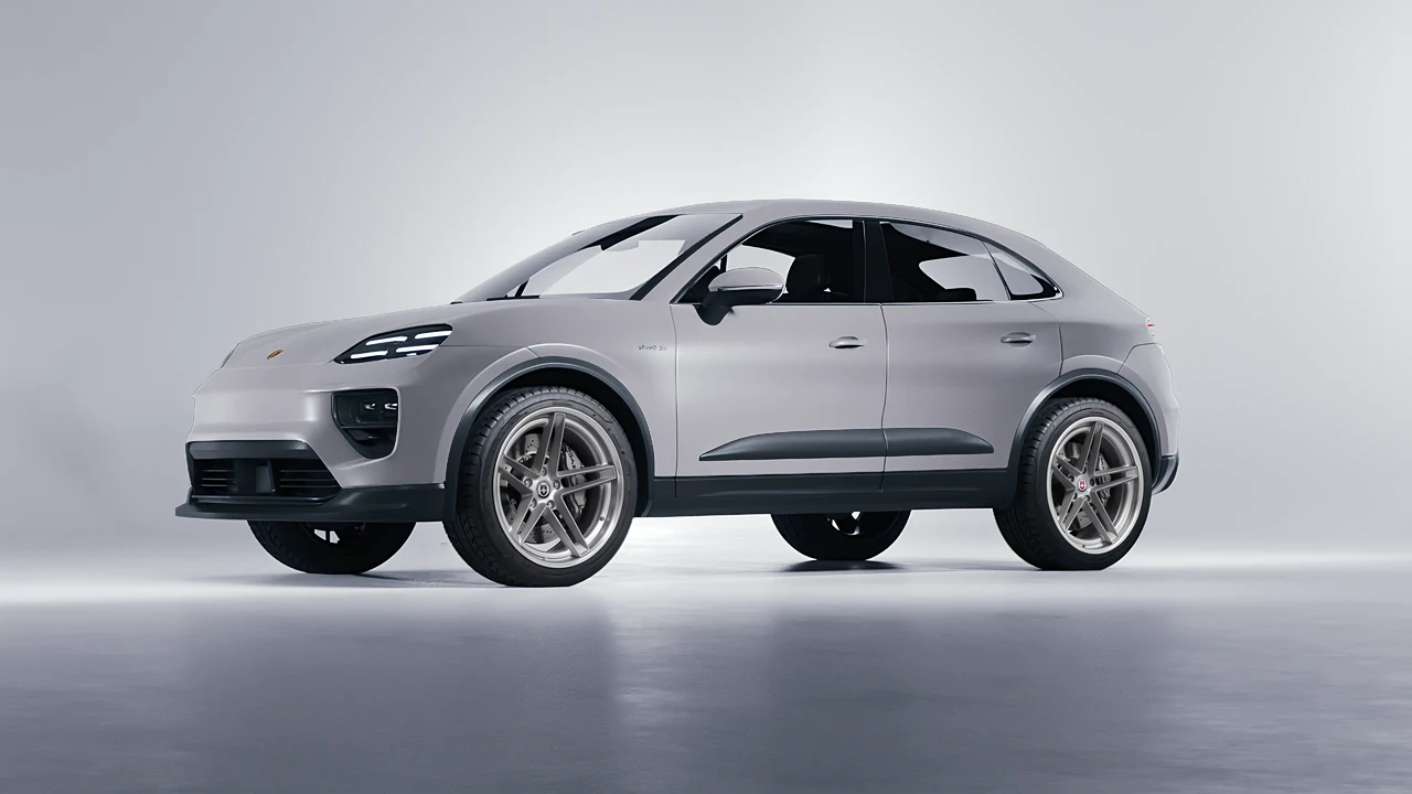 Porsche Macan Electric 2024 on HRE Performance Wheels G-Code forged wheels, front three-quarter view