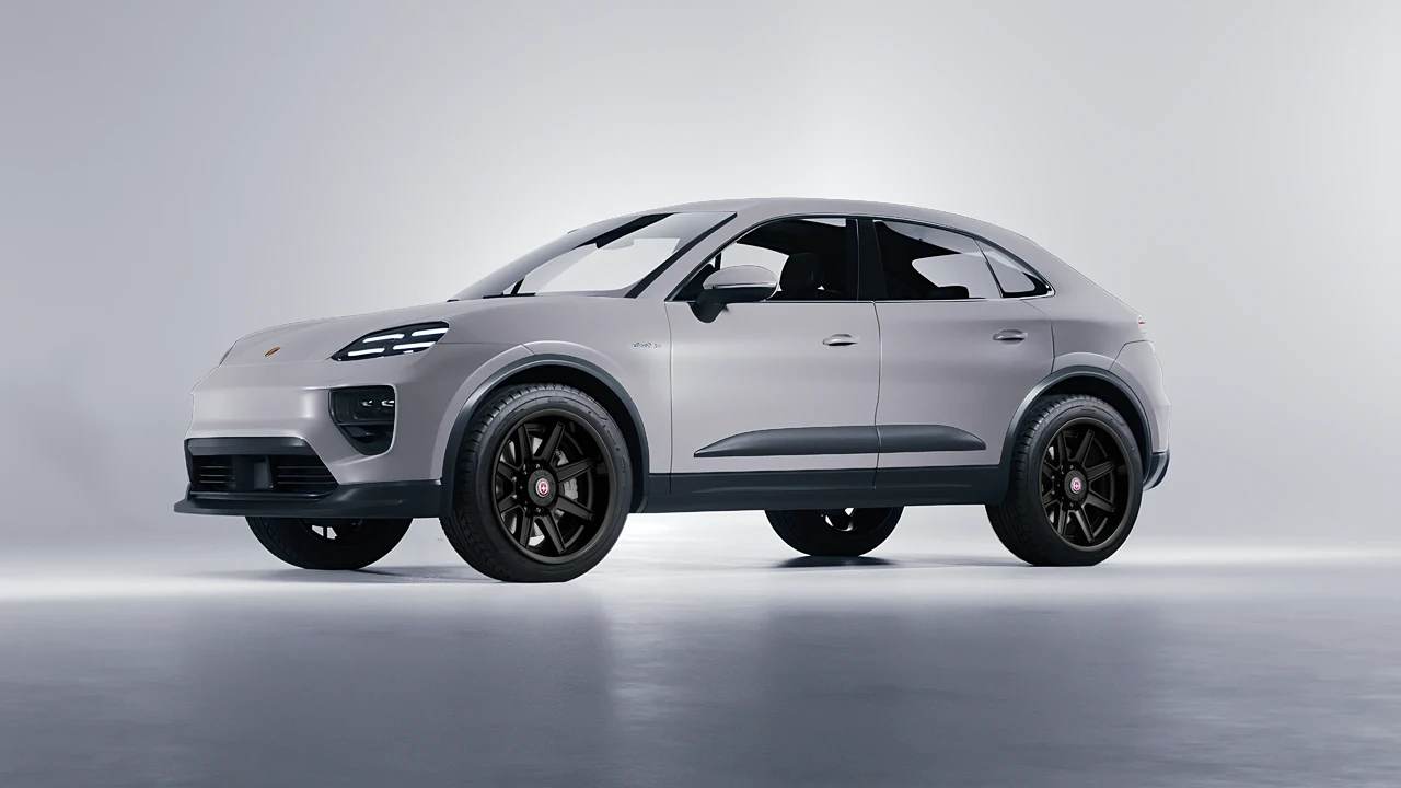 Porsche Macan Electric 2024 on HRE Performance Wheels HD188H forged wheels, front three-quarter view
