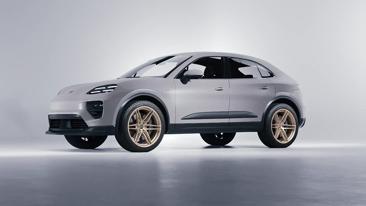 Porsche Macan Electric 2024 on HRE Performance Wheels P106 forged wheels, front three-quarter view