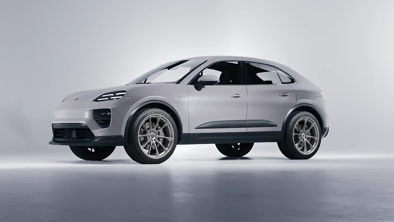 Porsche Macan Electric 2024 on HRE Performance Wheels P204 forged wheels, front three-quarter view