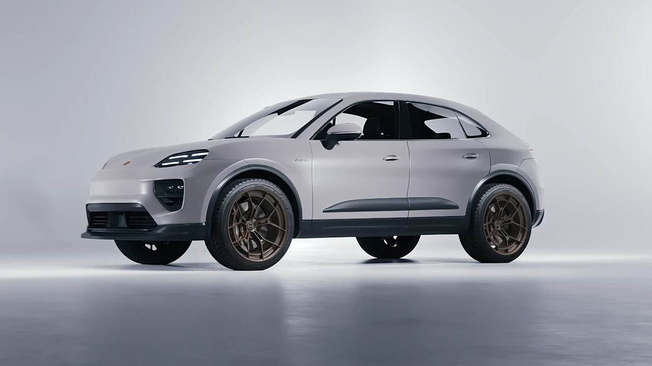 Porsche Macan Electric 2024 on HRE Performance Wheels P301 forged wheels, front three-quarter view