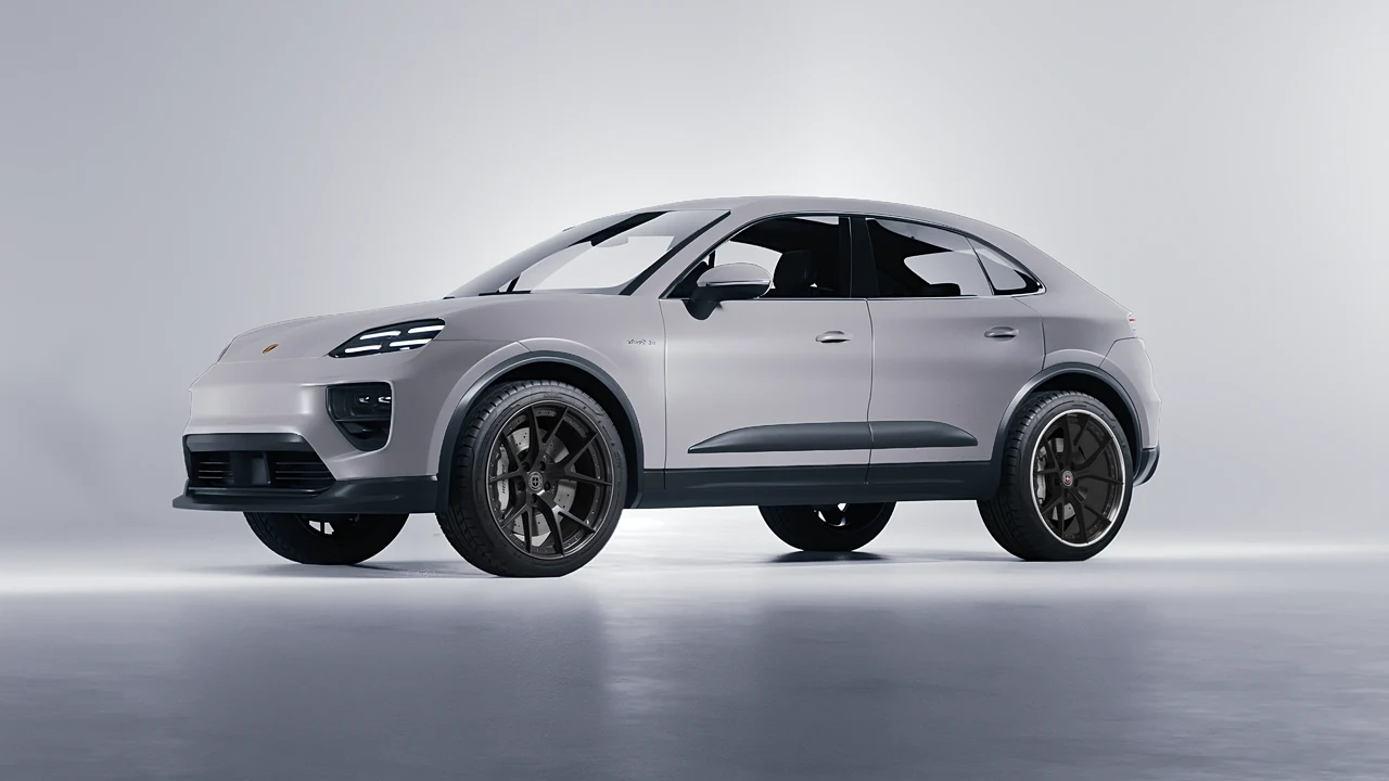 Porsche Macan Electric 2024 on HRE Performance Wheels S101 forged wheels, front three-quarter view