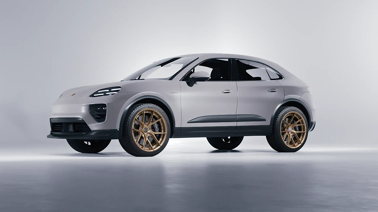 Porsche Macan Electric 2024 on HRE Performance Wheels S101SC forged wheels, front three-quarter view